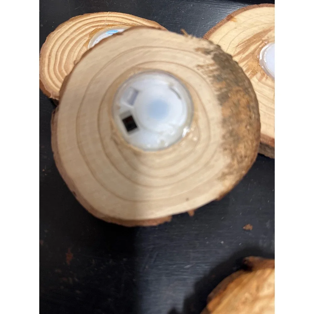 Rustic Wood Slice LED Tealight Holders Set of 5 Natural Log Candle‎ Holders